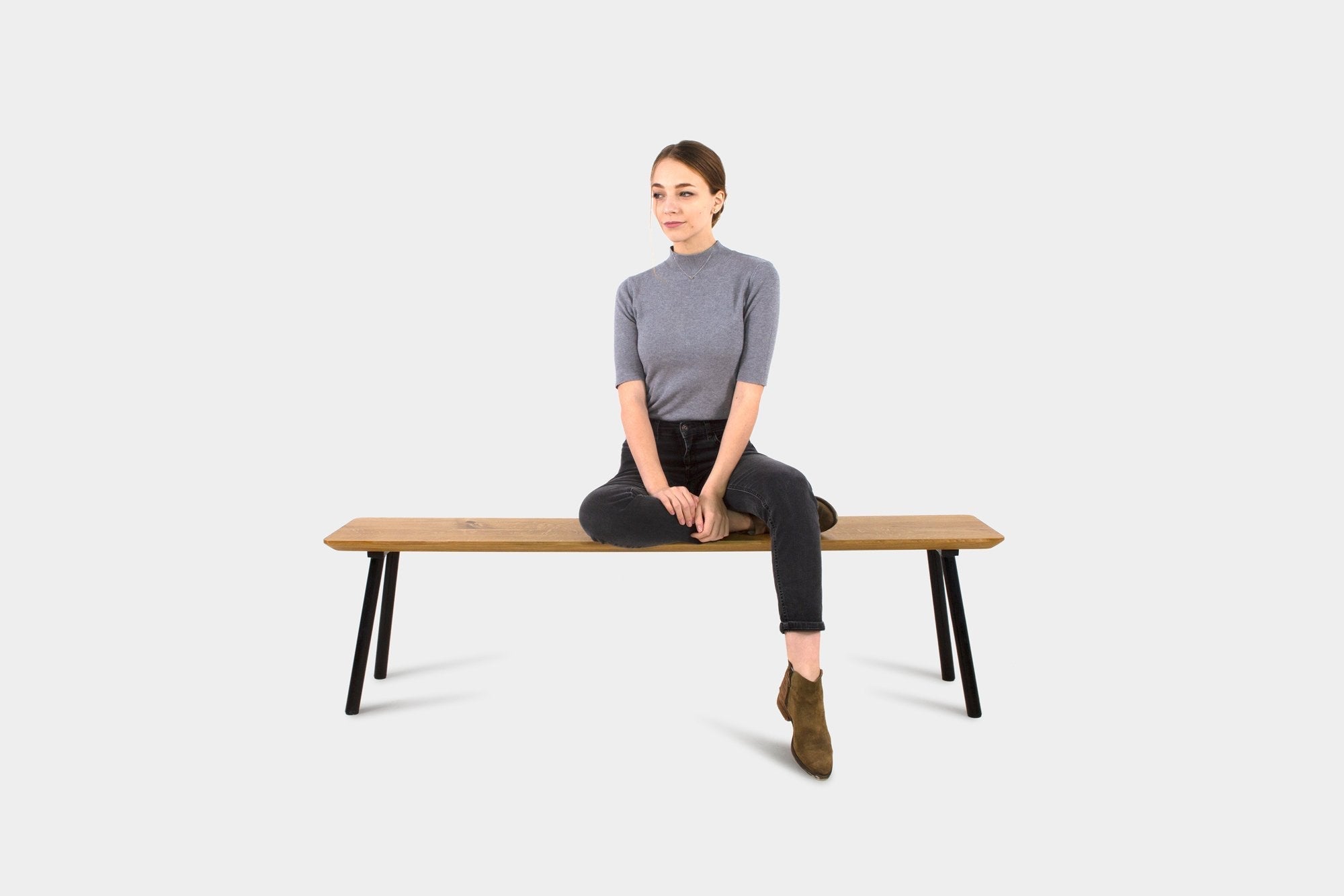 Mid Century Modern Oak Bench on Metal Legs | MARTA Bench-Hardman Design